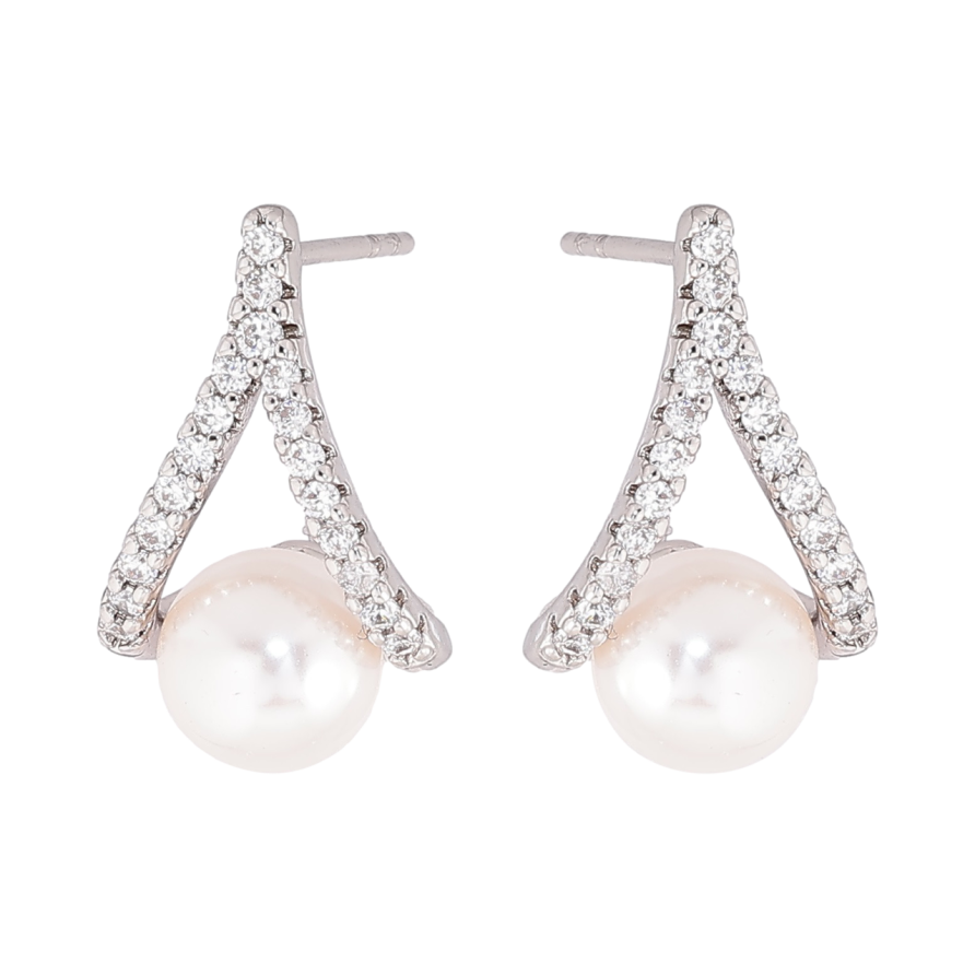 Сережки Xuping Родій пусети «Петельки з перлинами» фото №1