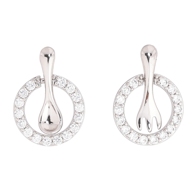 Сережки Xuping Родій пусети «Ложка з виделкою в колечках» фото №14