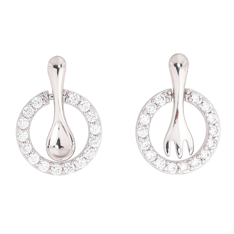 Серьги Xuping Родий пусеты Ложка с вилкой в колечках фото №1