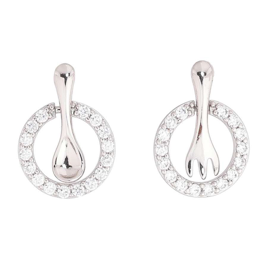 Сережки Xuping Родій пусети «Ложка з виделкою в колечках» фото №1