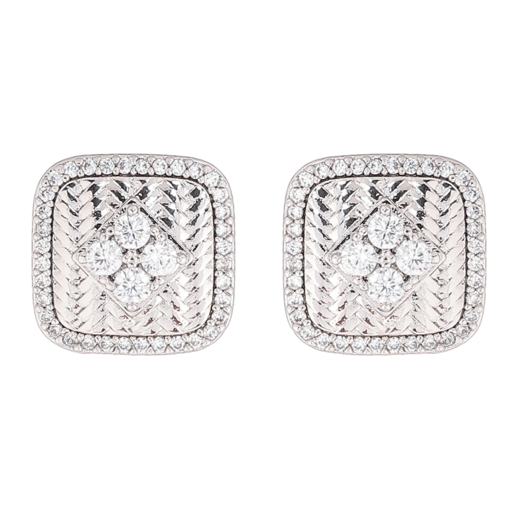 Серьги Xuping Родий пусеты Квадраты с кристальным узором 13х13мм фото №3