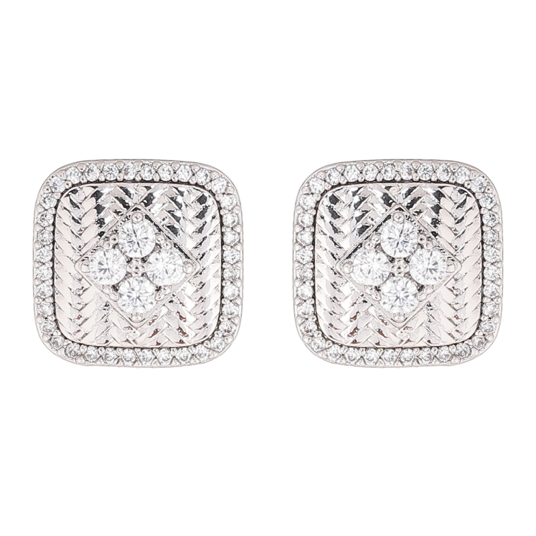 Сережки Xuping Родій пусети «Квадрати з кришталевим візерунком» 13х13мм фото №3