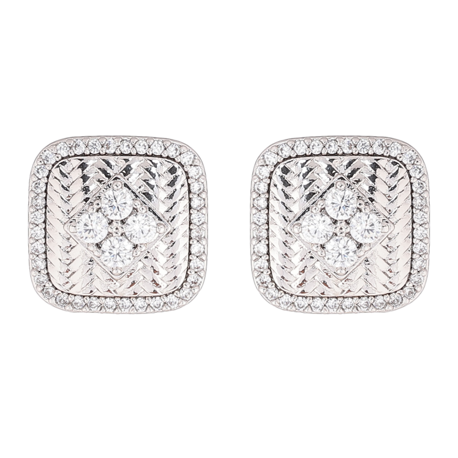 Серьги Xuping Родий пусеты Квадраты с кристальным узором 13х13мм фото №1