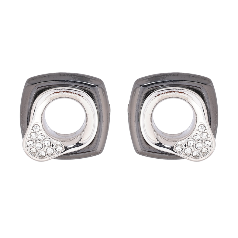 Серьги Xuping Родий пусеты Узор с черной керамикой и кристаллами 13х13мм фото №2