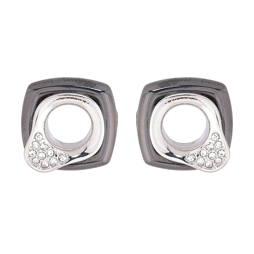 Сережки Xuping Родій пусети «Візерунок із чорною керамікою та кристалами» 13х13мм фото №1