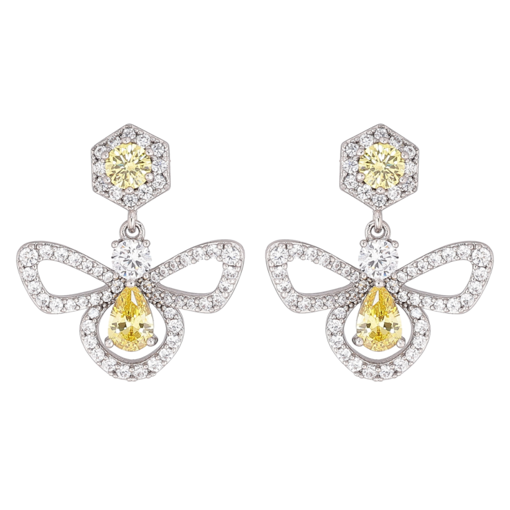 Сережки Xuping Родій пусети «Підвіски з інкрустацією жовто-білими кристалами» фото №13