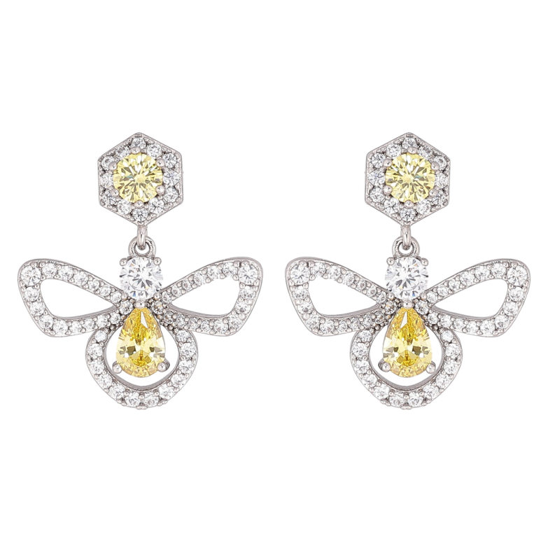 Сережки Xuping Родій пусети «Підвіски з інкрустацією жовто-білими кристалами» фото №1
