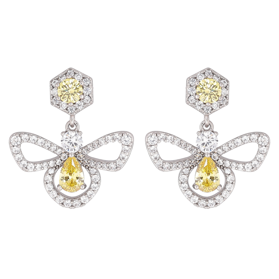 Сережки Xuping Родій пусети «Підвіски з інкрустацією жовто-білими кристалами» фото №1