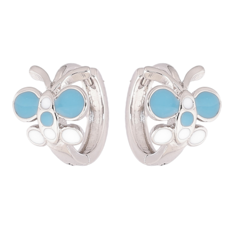 Сережки Xuping Родій колечка «Метелики з біло-блакитною емаллю» фото №1