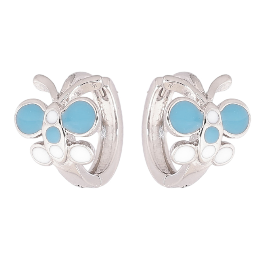 Сережки Xuping Родій колечка «Метелики з біло-блакитною емаллю» фото №1