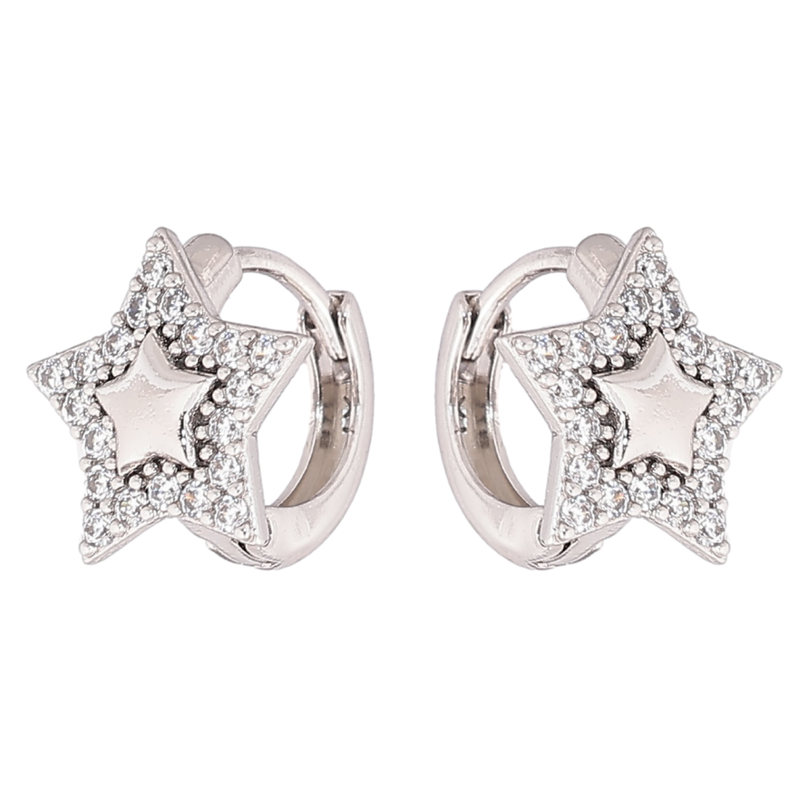 Серьги Xuping Родий колечки Звездочки с кристаллами фото №1