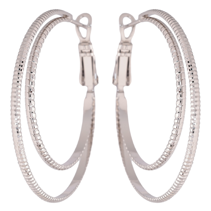 Серьги Xuping Родий кольца (конго) Двойные кольца с узором ø 3.7см фото №20