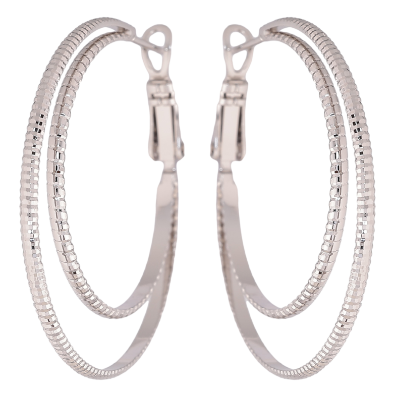 Серьги Xuping Родий кольца (конго) Двойные кольца с узором ø 3.7см фото №1