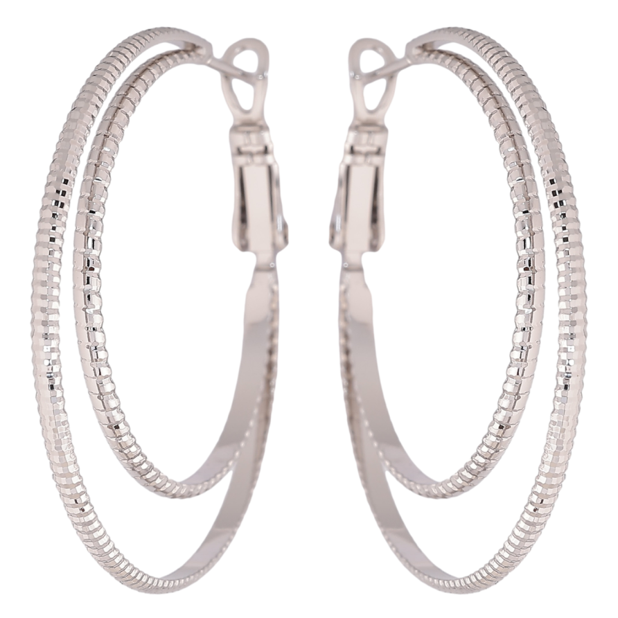 Серьги Xuping Родий кольца (конго) Двойные кольца с узором ø 3.7см фото №1