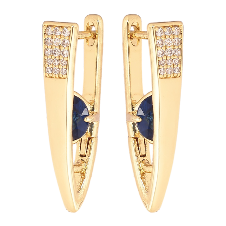 Серьги Xuping Позолота 14K английский замок Скобы с синими кристаллами фото №1