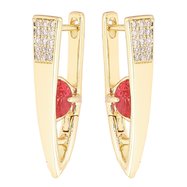 Серьги Xuping Позолота 14K английский замок Скобы с красными кристаллами фото №2