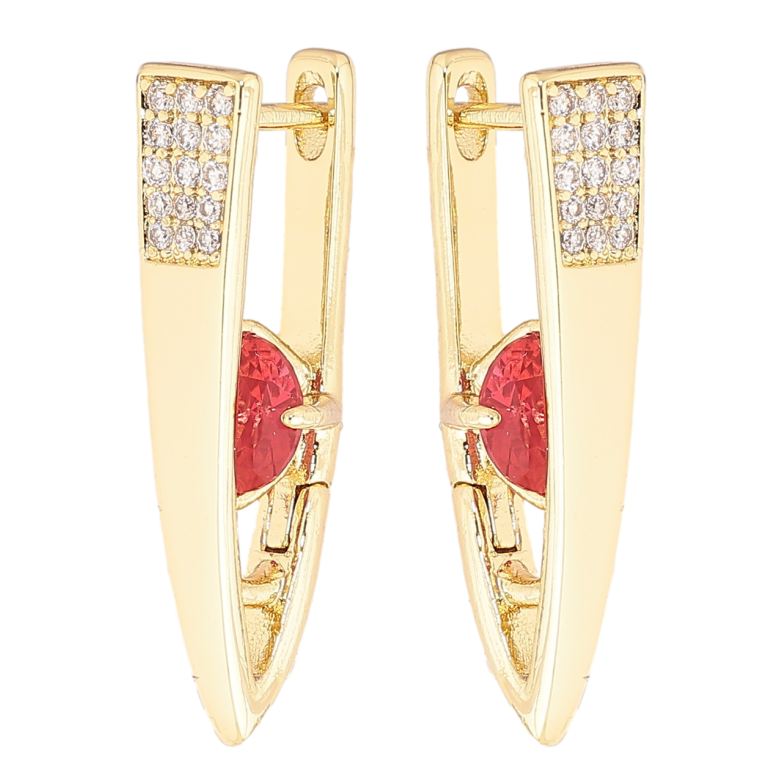 Серьги Xuping Позолота 14K английский замок Скобы с красными кристаллами фото №1