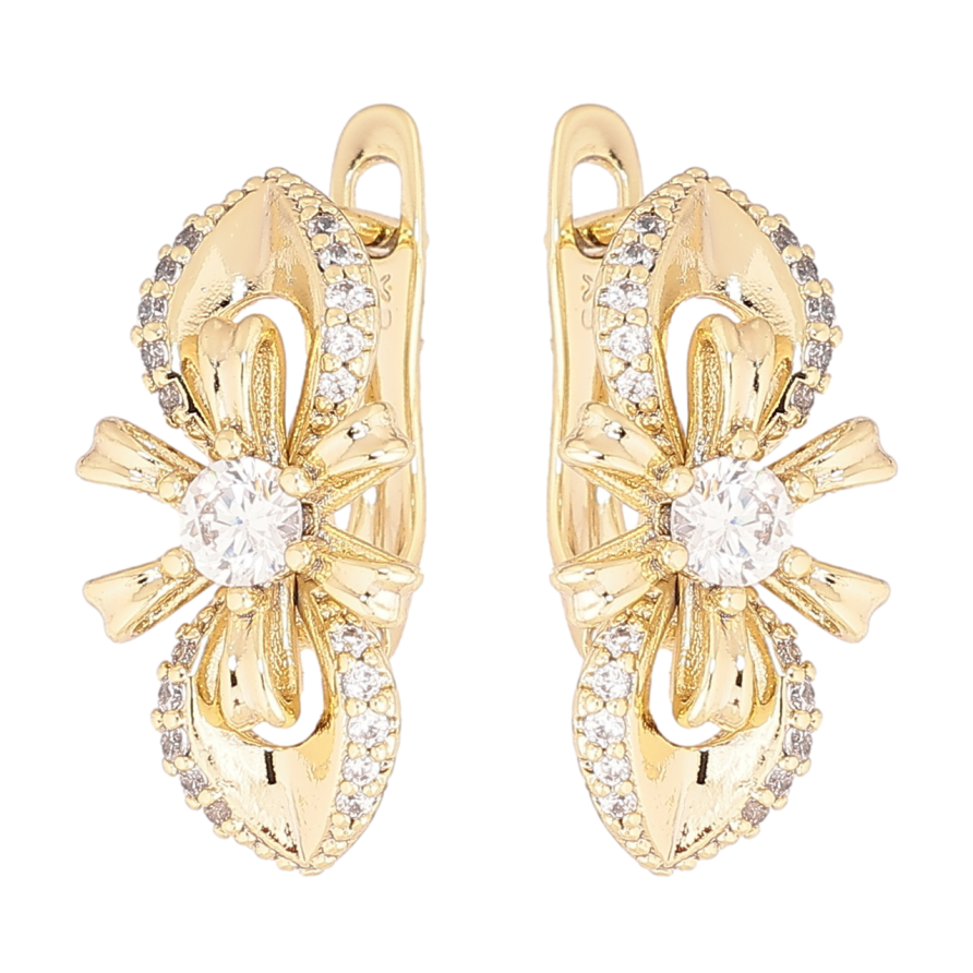 Сережки Xuping Позолота 14K англійський замок «Квіточки з кристалами» фото №1