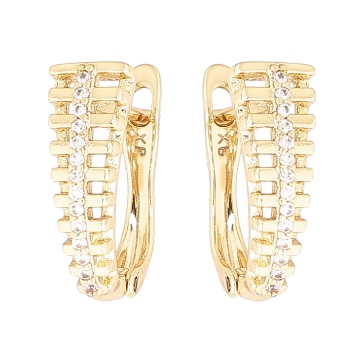 Серьги Xuping Позолота 14K английский замок Резной узор с дорожками кристаллов фото №7