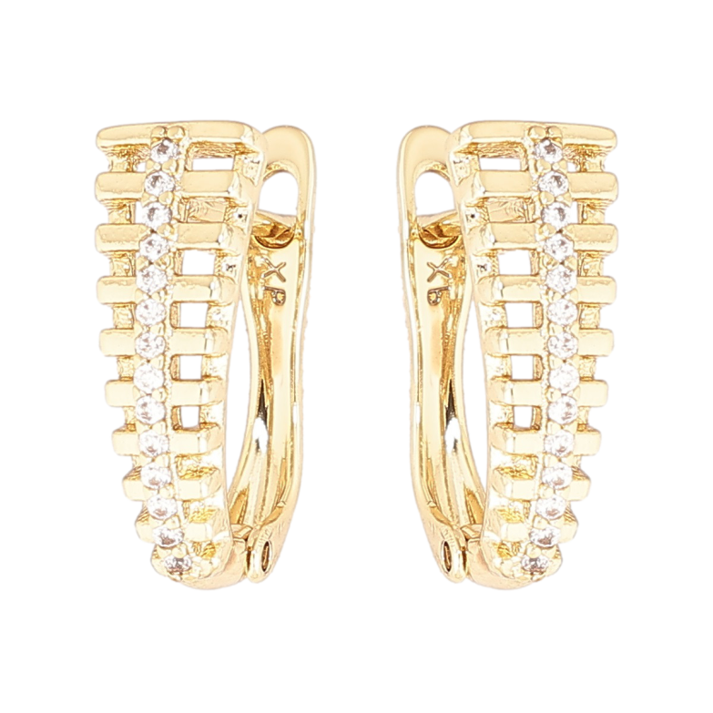 Серьги Xuping Позолота 14K английский замок Резной узор с дорожками кристаллов фото №1