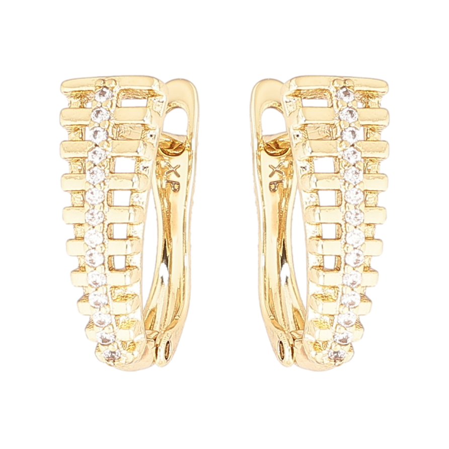 Сережки Xuping Позолота 14K англійський замок «Різьблений візерунок з доріжками кристалів» фото №1