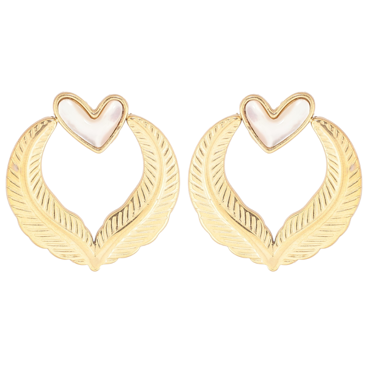 Серьги Xuping Позолота 14K пусеты Узор с перламутровыми сердечками фото №20