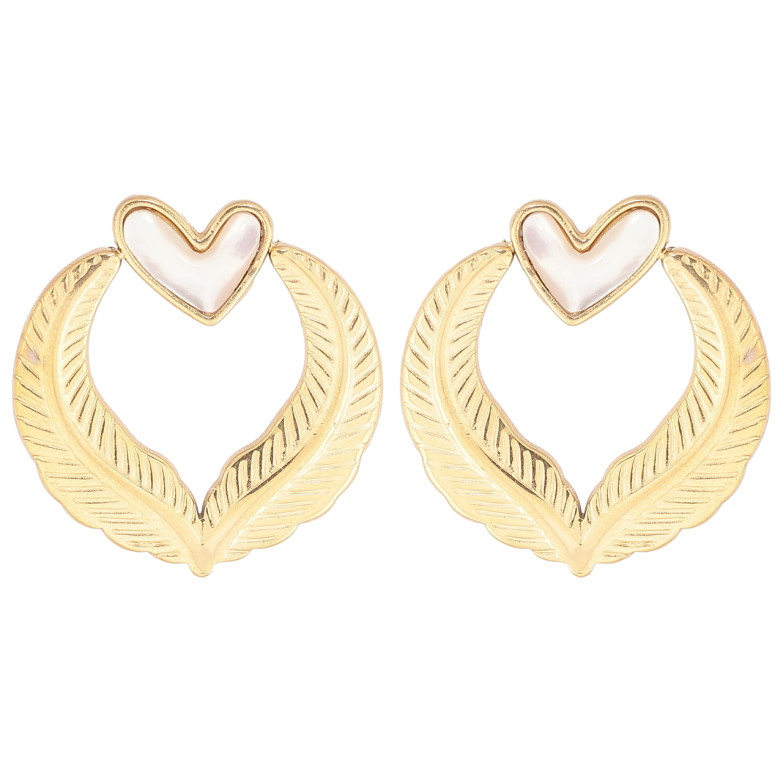 Серьги Xuping Позолота 14K пусеты Узор с перламутровыми сердечками фото №1