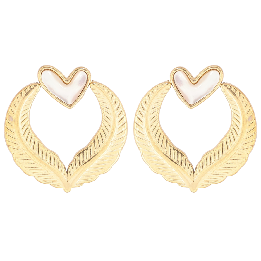 Серьги Xuping Позолота 14K пусеты Узор с перламутровыми сердечками фото №1