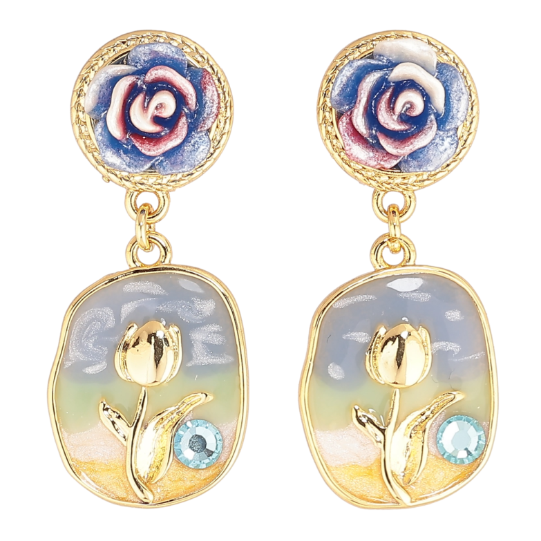 Сережки Xuping Позолота 14K пусети «Квіткові підвіски з емаллю» фото №1