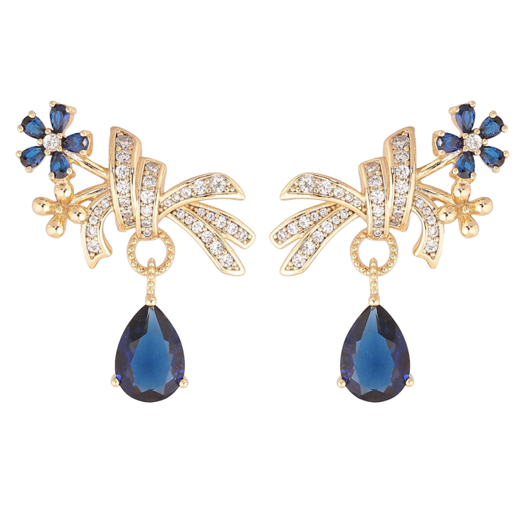 Серьги Xuping Позолота 14K пусеты Цветочные подвески с синими кристаллами фото №19