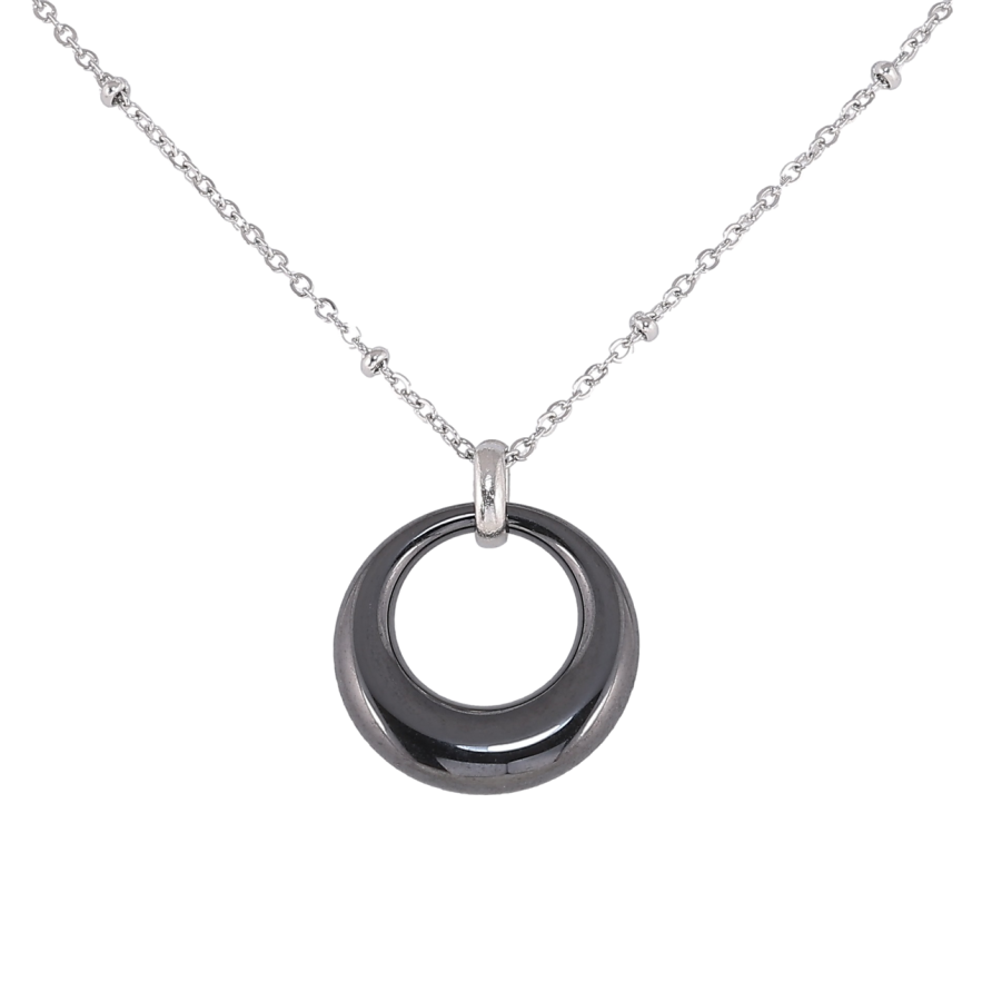 Підвіска на ланцюжку Xuping ТТМ Stainless Steel колір Родій «Колечко чорної кераміки» довжина 46-51см х 1.5мм фото №1
