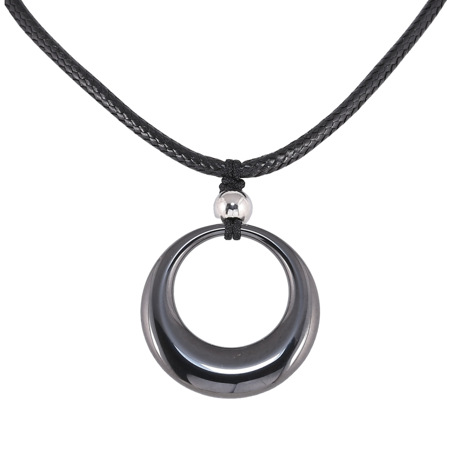 Підвіска на шнурі Xuping ТТМ Stainless Steel колір Родій «Чорне керамічне колечко» довжина 46-51см х 2.5мм фото №1