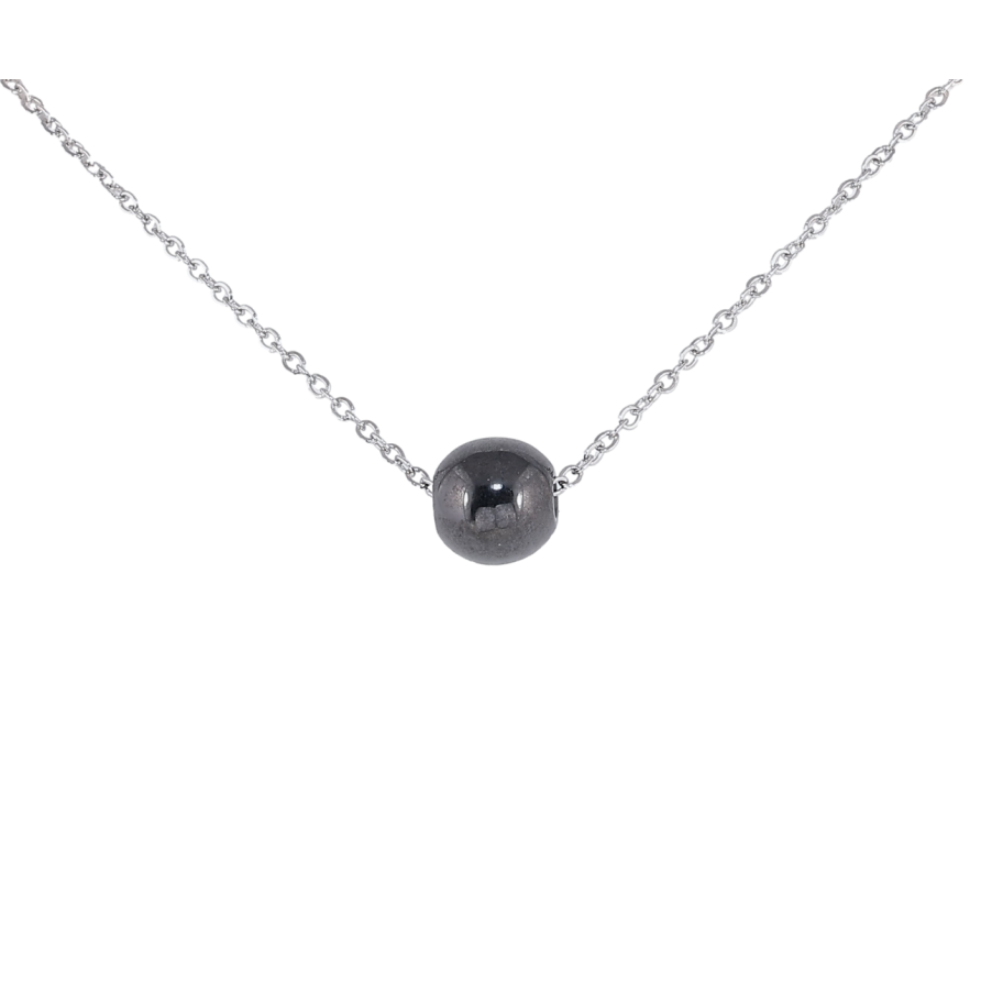 Підвіска на ланцюжку Xuping ТТМ Stainless Steel колір Родій «Чорна керамічна намистина, ø 8мм» довжина 45-50см х 1мм фото №1