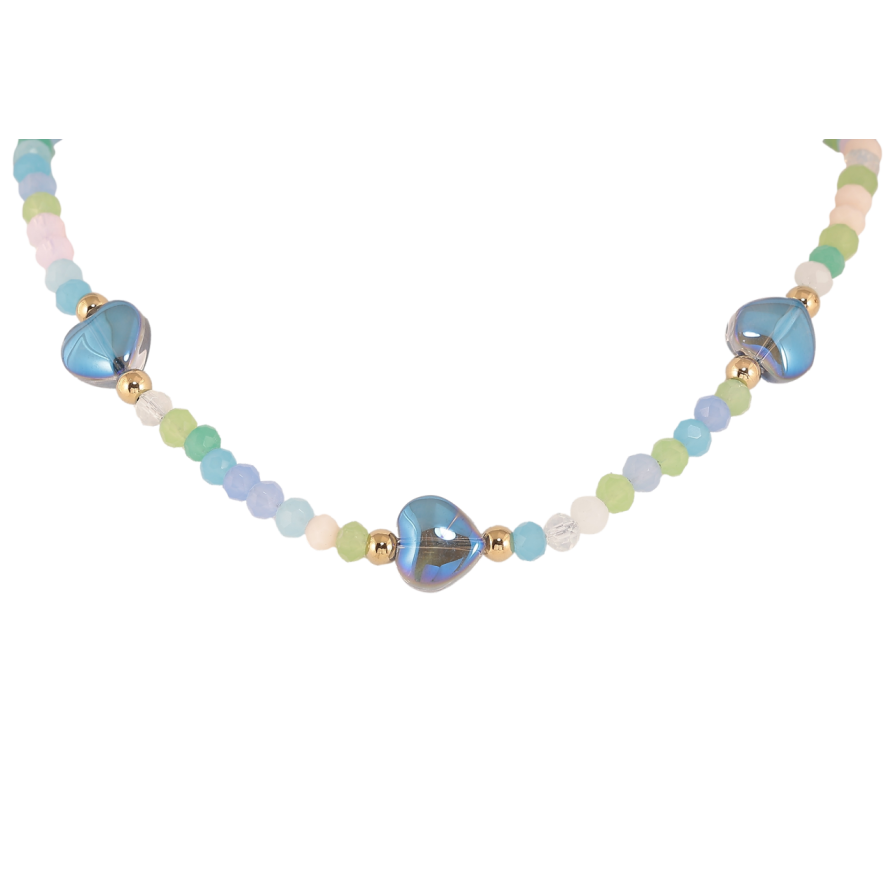 Підвіска на ланцюжку Xuping ТТМ Stainless Steel колір 14К «Різнокольорові намистини з сердечками» довжина 45-50см х 4мм фото №1