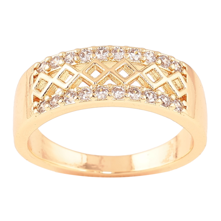 Каблучка Xuping M&L Колір 18К «Ромбовий візерунок з кришталевими доріжками» фото №5