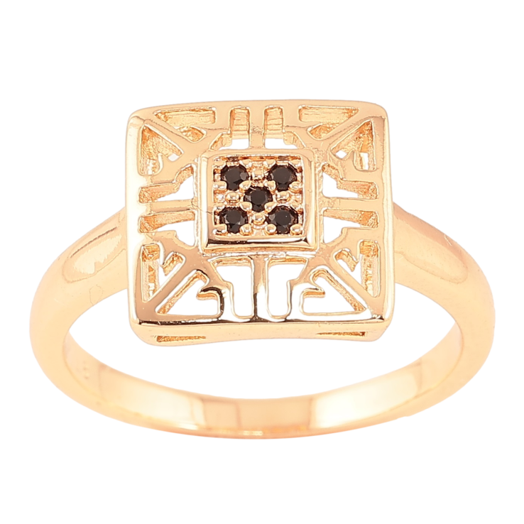 Каблучка Xuping M&L Колір 18К «Різьблений квадрат з чорними кристалами» фото №2