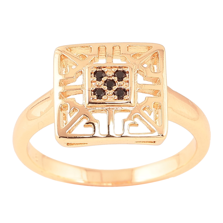 Кольцо Xuping M&L Цвет 18К Резной квадрат с черными кристаллами фото №1