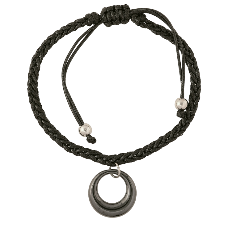 Браслет Xuping ТТМ Stainless Steel колір Родій «Чорний плетений шнур з керамічним колечком» довжина 16-26м х 3мм фото №16