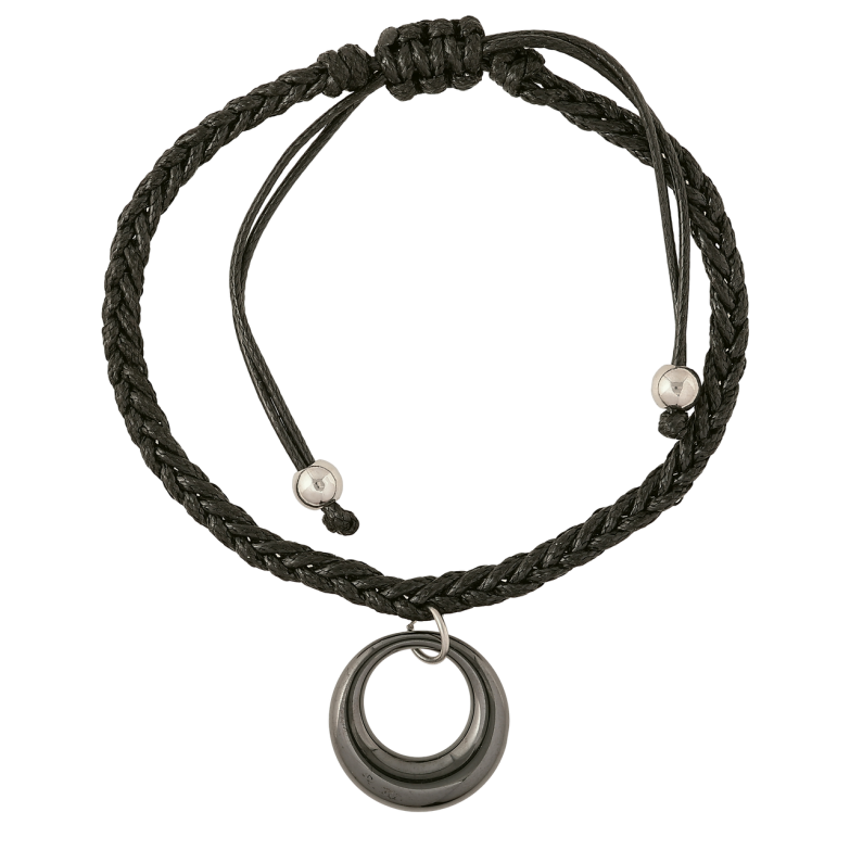 Браслет Xuping ТТМ Stainless Steel колір Родій «Чорний плетений шнур з керамічним колечком» довжина 16-26м х 3мм фото №1