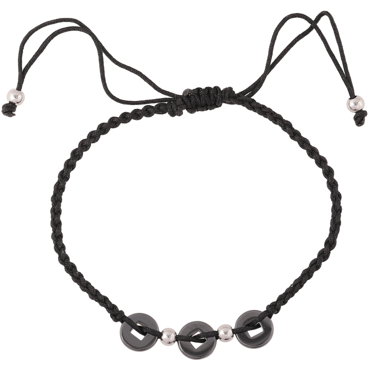 Браслет Xuping ТТМ Stainless Steel колір Родій «Чорний шнур з керамічними кільцями» дл. 16-26м х 2мм фото №15