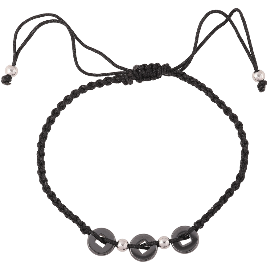 Браслет Xuping ТТМ Stainless Steel колір Родій «Чорний шнур з керамічними кільцями» дл. 16-26м х 2мм фото №1 Браслет Xuping ТТМ Stainless Steel колір Родій «Чорний шнур з керамічними кільцями» дл. 16-26м х 2мм фото №1