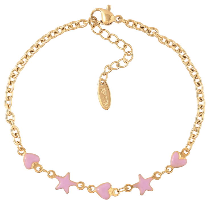 Браслет Xuping ТТМ Stainless Steel колір 14К «Ланцюжок зі вставкою рожева емаль» з доп.ланцюгом 18-21см х 3мм фото №17