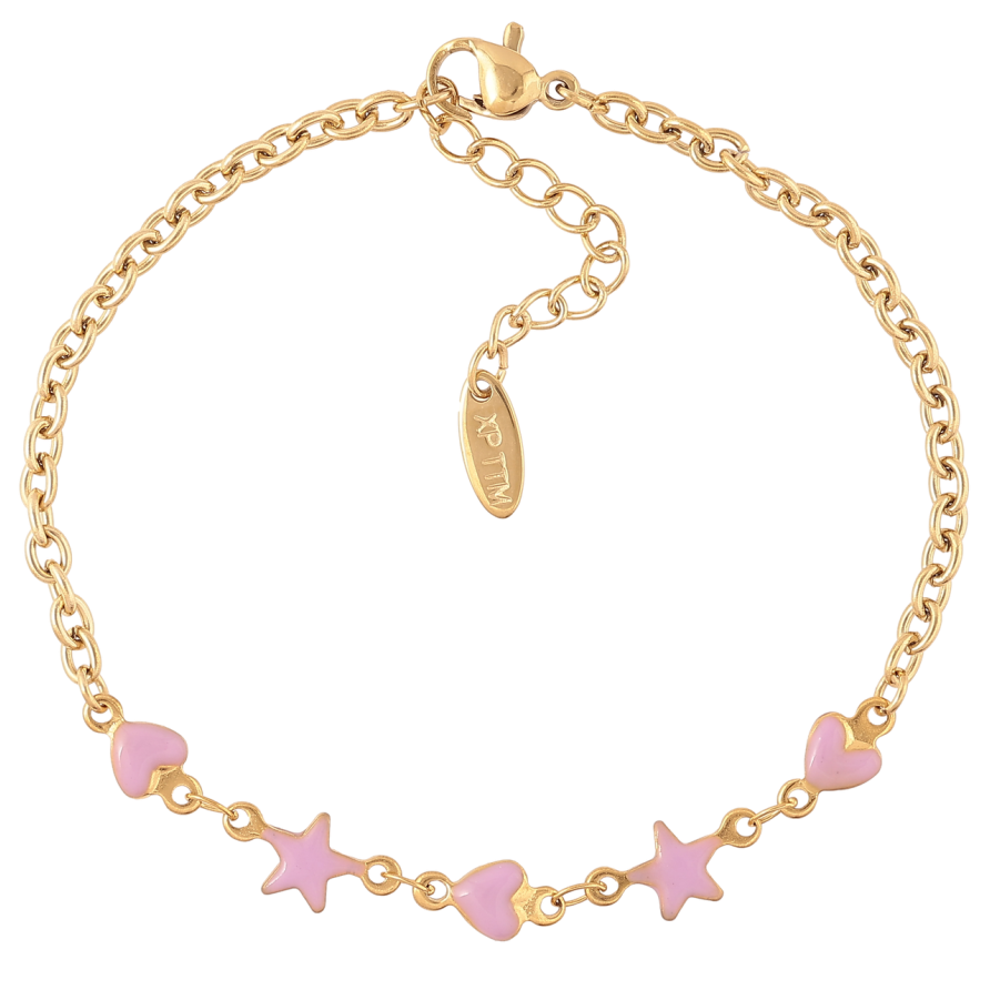 Браслет Xuping ТТМ Stainless Steel колір 14К «Ланцюжок зі вставкою рожева емаль» з доп.ланцюгом 18-21см х 3мм фото №1