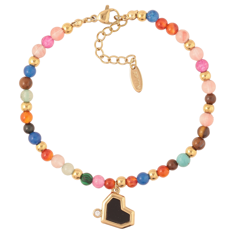 Браслет Xuping ТТМ Stainless Steel колір 14К «Різнокольорові намистини з сердечком» з доп.ланцюгом 19-22см х 4мм фото №1