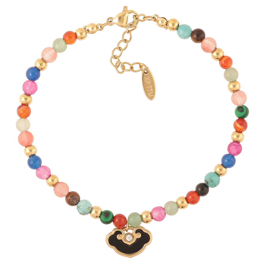 Браслет Xuping ТТМ Stainless Steel колір 14К «Різнокольорові намистини з підвіскою» з доп.ланцюгом 20-23см х 4мм фото №1