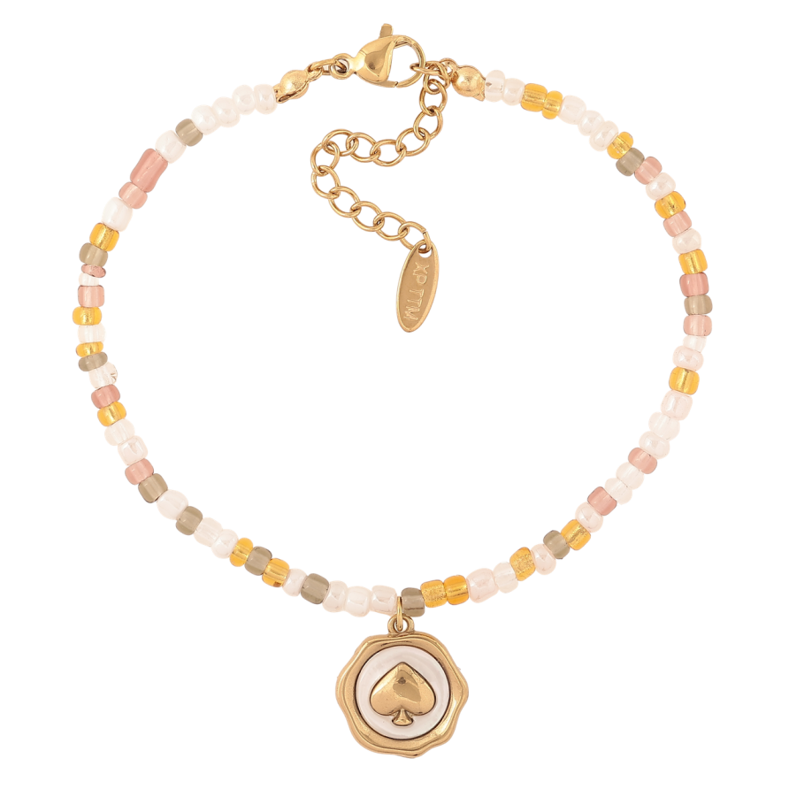 Браслет Xuping ТТМ Stainless Steel цвет 14К Разноцветный бисер с подвеской с доп.цеп 19-22см х 3мм фото №1