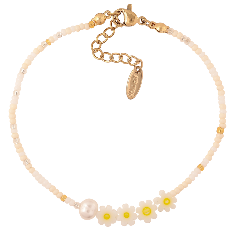 Браслет Xuping ТТМ Stainless Steel цвет 14К Цветной бисер с цветочками с доп.цеп 18-21.5см х 2мм фото №1