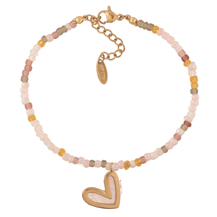 Браслет Xuping ТТМ Stainless Steel цвет 14К Цветной бисер с перламутровым сердечком с доп.цеп 19-22см х 3мм фото №15