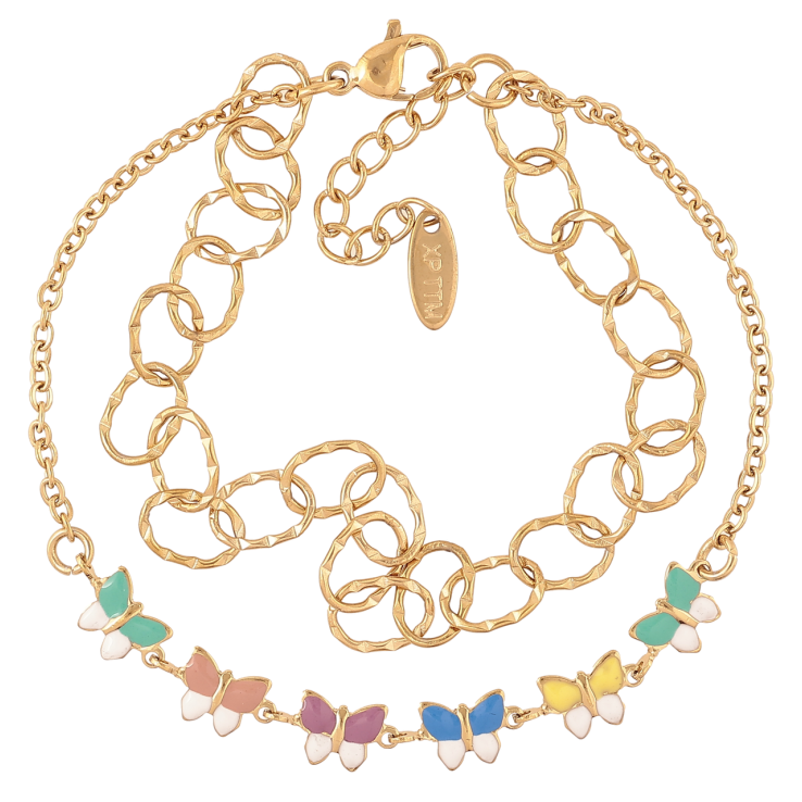 Браслет Xuping ТТМ Stainless Steel колір 14К «Подвійний ланцюжок з метеликами» з доп.ланцюгом 18-21см х 6мм фото №20