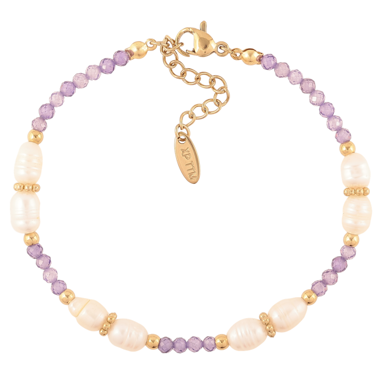 Браслет Xuping ТТМ Stainless Steel цвет 14К Сиреневые бусины с жемчужинами с доп.цеп 18-21см х 3-5мм фото №19